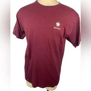 Gildan Burgundy Short Sleeve Tee Shirt with Texas A&M Print Men’s Large